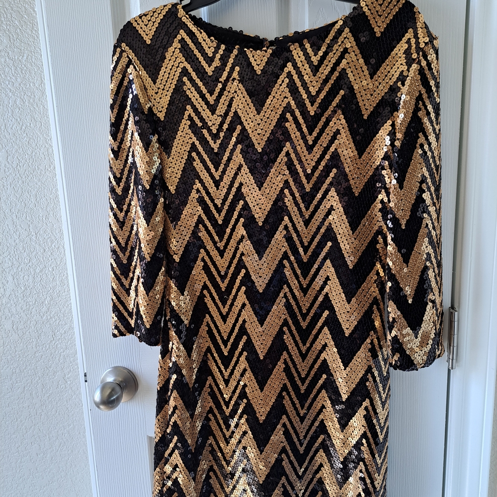 Gold and Black Chevron Sequin Dress